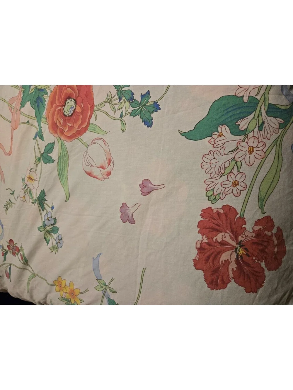 Vintage Springmaid Wondercale Queen Flat Sheet and Pillowcase flower ribbon